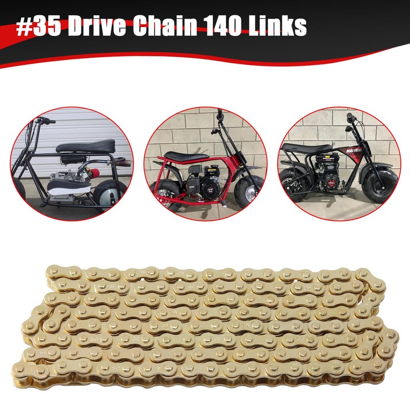 KAMIER #35 Drive Chain 140 Links Gold with Chain Breaker Tool for 79cc 97cc 100cc 2.8hp Coleman CT100U CC100X RB100 Mega Monster Moto MMB80 MMB105 Baja Doodle Bug DB30 Motovox Mini Bike Go Kart Parts - Image 2